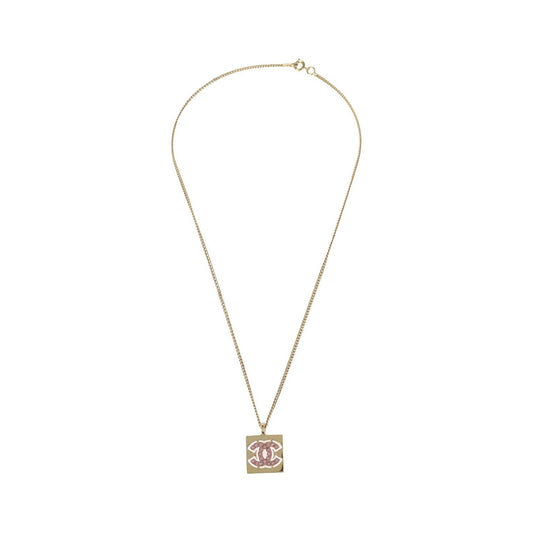 Chanel CC Square Pendant Metal with Crystals, Gold, Gold Plated, Necklace