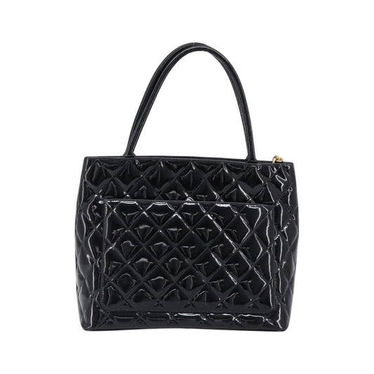 Chanel Medallion Quilted Patent, Black, Patent Leather, Tote Bag
