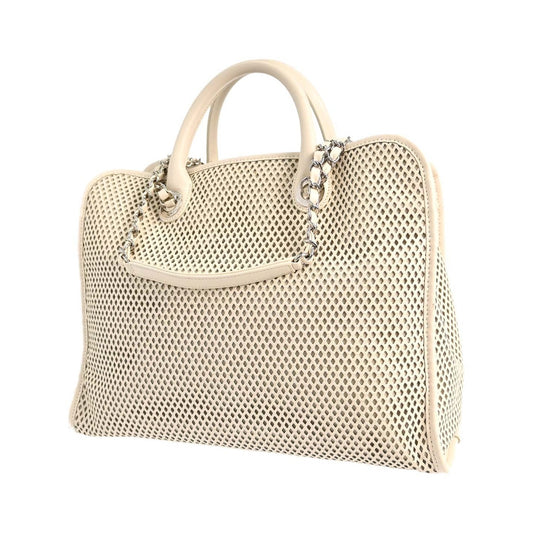 Chanel Up In The Air Top Handle Perforated Leather, White, Leather, Tote Bag