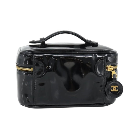Chanel Vintage Timeless Cosmetic Case Patent, Black, Patent Leather, Handbag