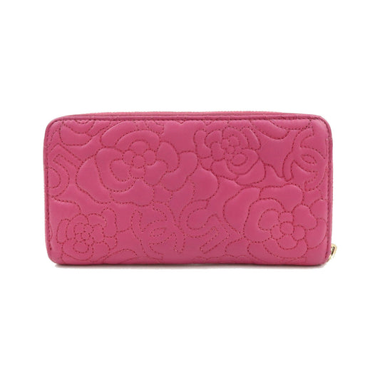 Chanel Zip Around Camellia Patent, Pink, Calfskin, Wallet
