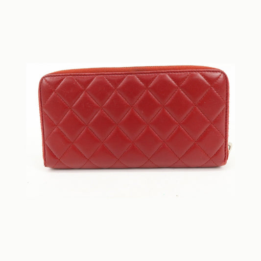 Chanel Zip Around Quilted Lambskin, Red, Leather, Wallet