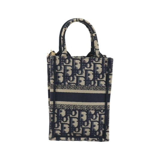 Christian Dior Book Tote Phone Oblique Canvas, Navy, Canvas, Tote Bag