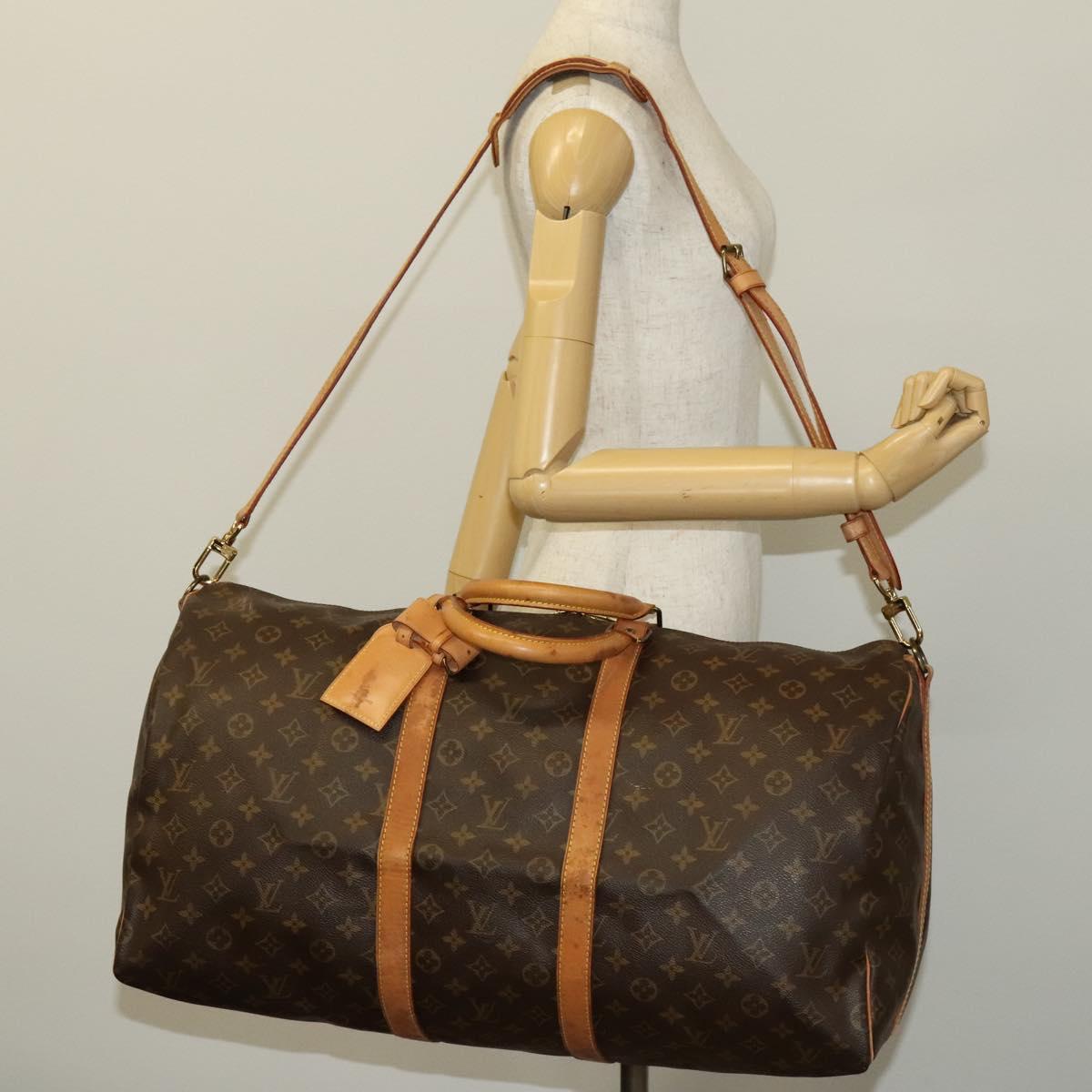 Louis Vuitton Keepall Bandouliere Bag Monogram Canvas, BROWN, LEATHER, Travel bag