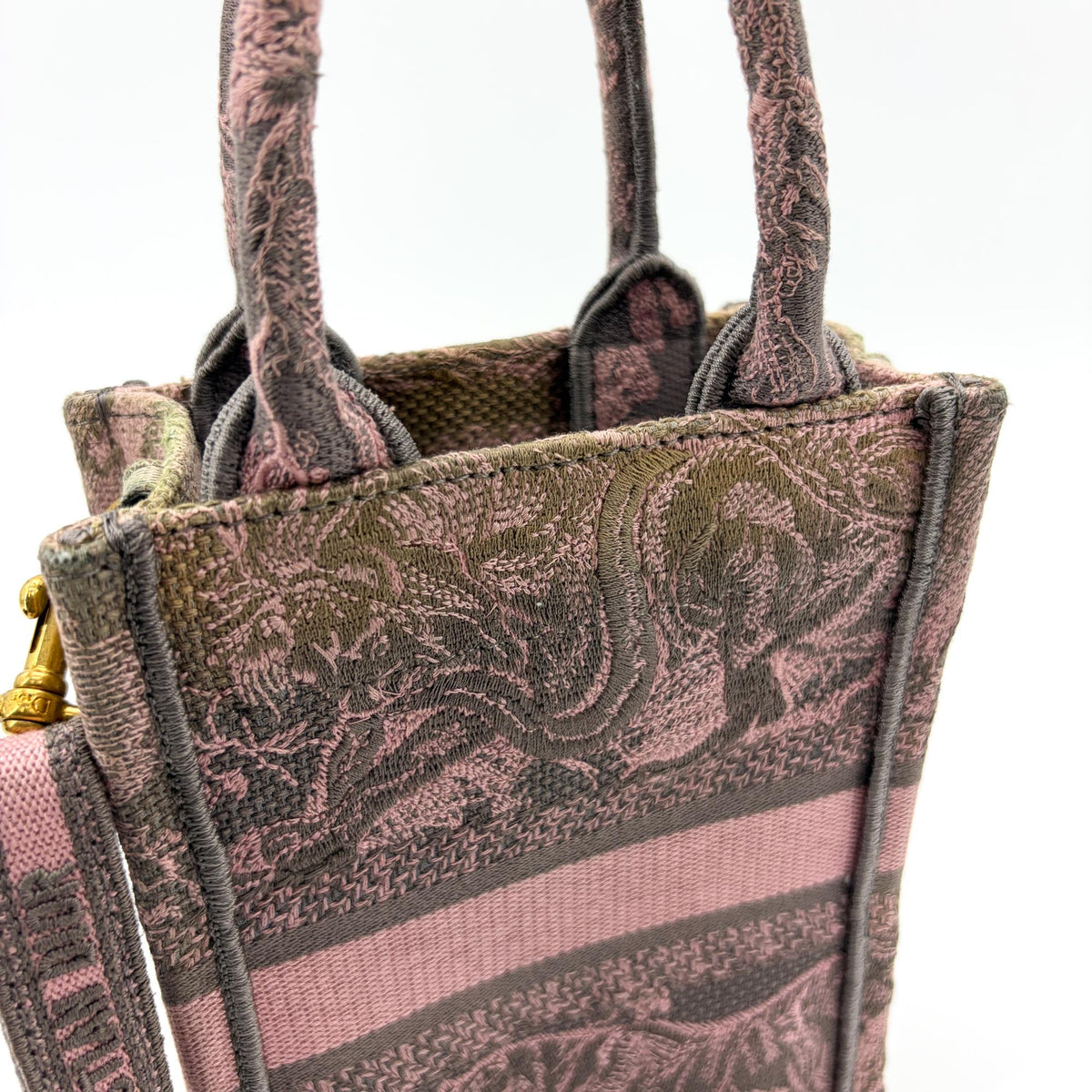 Christian Dior Book Tote Phone Embroidered Canvas, Pink, Canvas, Tote Bag