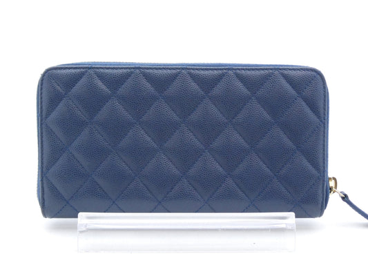 Chanel Matelasse Wallet Zippy CC, Navy, Leather, Wallet