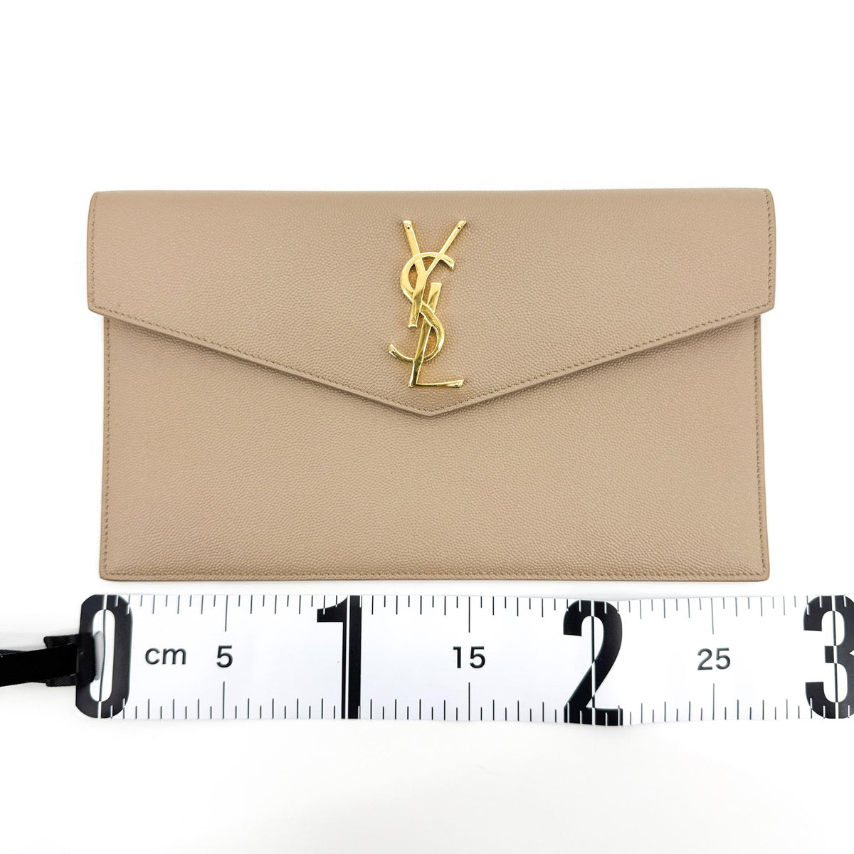 Saint Laurent Uptown Pouch Leather, Beige, Leather, Clutch