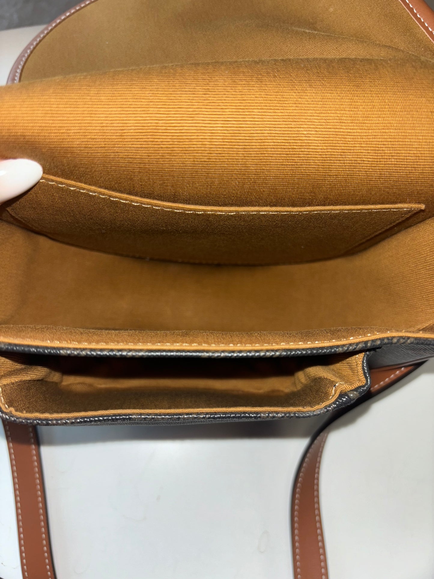 Celine Cuir Triomphe Folco Bag Leather, Camel, Canvas, Handbag