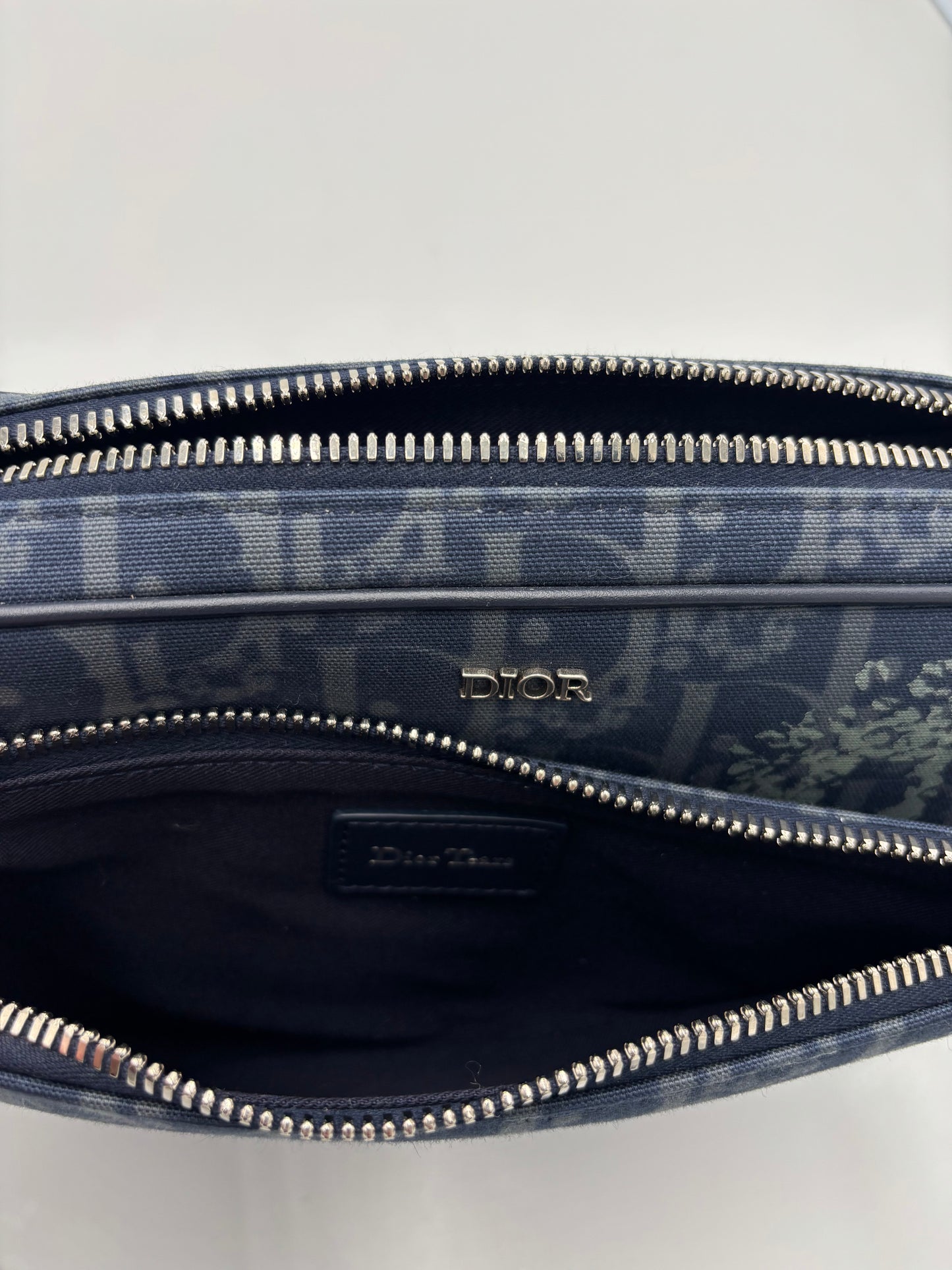 Christian Dior Saddle Tripple Pouch Oblique jacquard, Black, Denim, Crossbody Bag