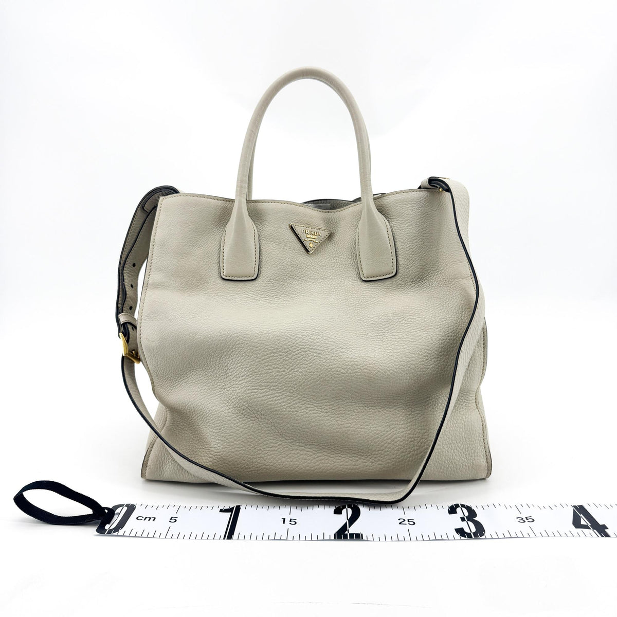 Prada Convertible Shopper Tote Vitello Daino, Gray, Leather, Tote Bag