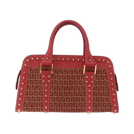 Fendi Studded Handle canvas, Red, Canvas, Handbag