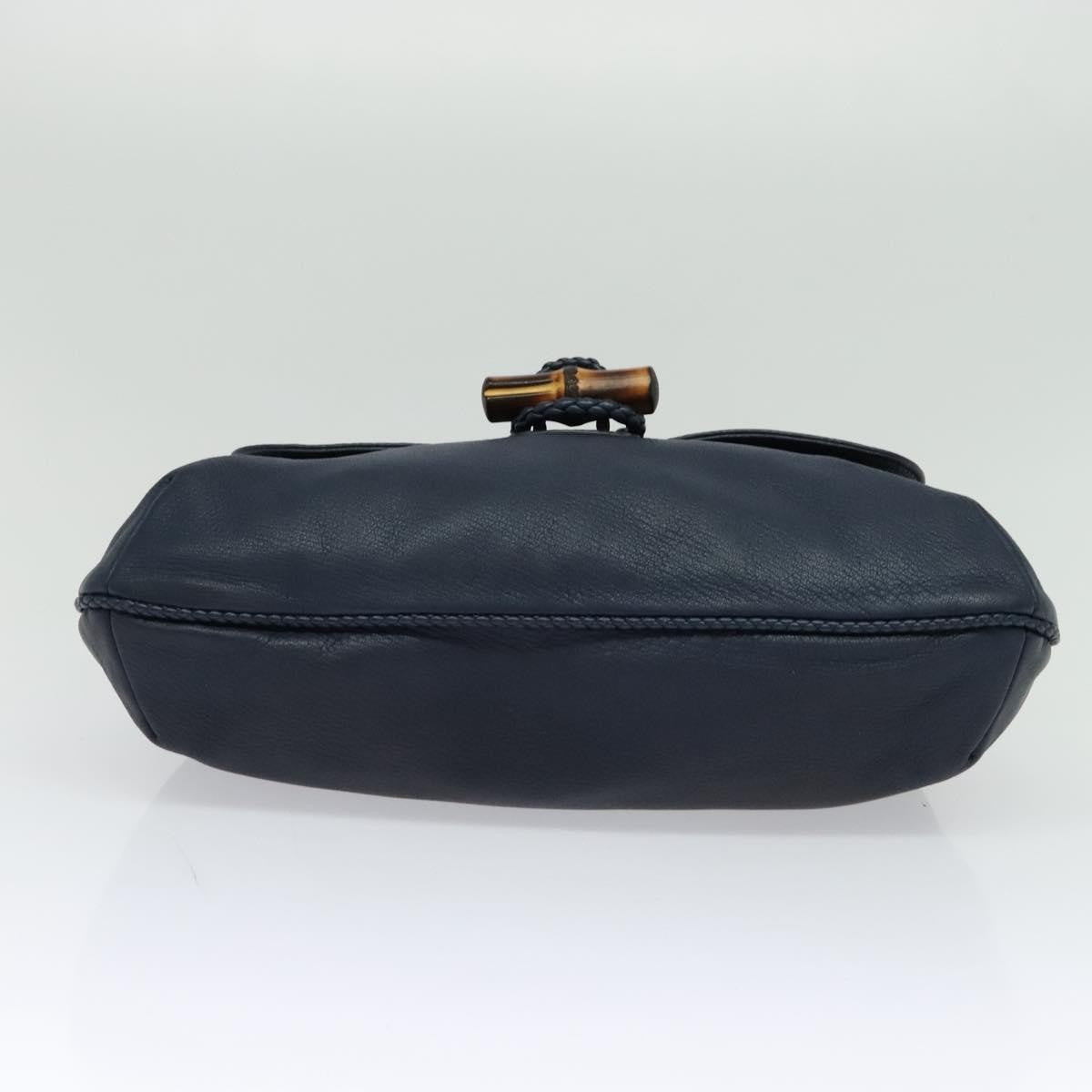 Gucci Hip Bamboo Flap Leather, Blue, Leather, Handbag