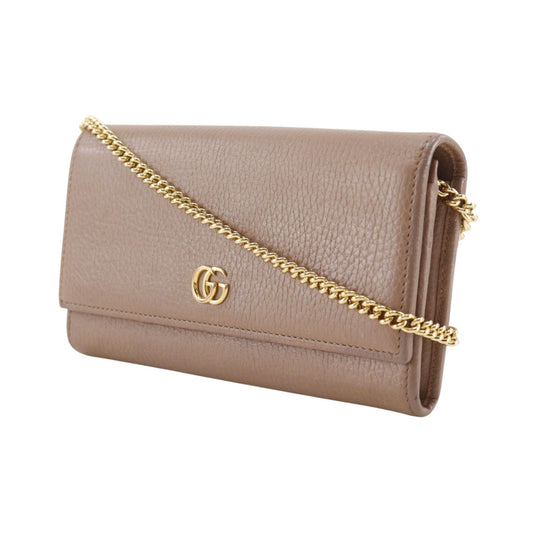 Gucci GG Marmont Continental Chain Leather, Beige, Leather, Crossbody Bag