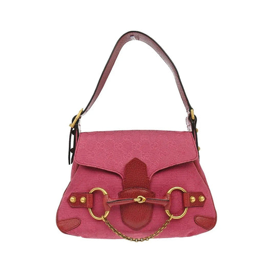 Gucci Horsebit Web Flap GG Canvas and white leather, Pink, Canvas, Shoulder Bag