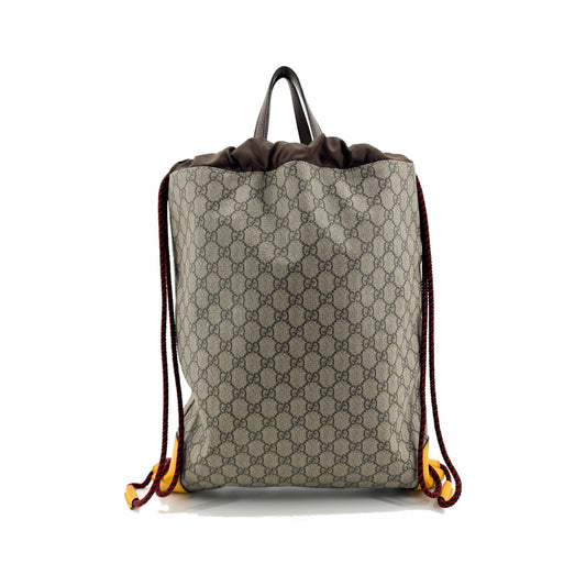 Gucci Neo Vintage Drawstring GG Coated Canvas, Brown, Canvas, Backpack