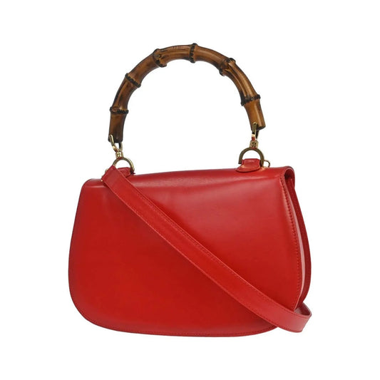 Gucci Vintage Convertible Bamboo Top Handle Leather, Red, Leather, Handbag
