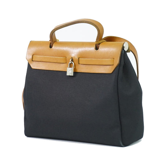 Hermes Herbag Toile and Leather, Black, Canvas, Handbag
