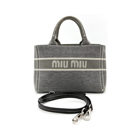 Miu Miu My Logo Leather, Black, Denim, Crossbody Bag