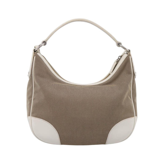 Prada Canapa Hobo Canvas with Leather, Beige, Canvas, Shoulder Bag