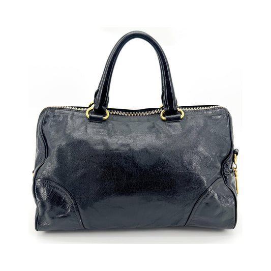 Prada Convertible Boston Vitello Shine, Black, Leather, Handbag