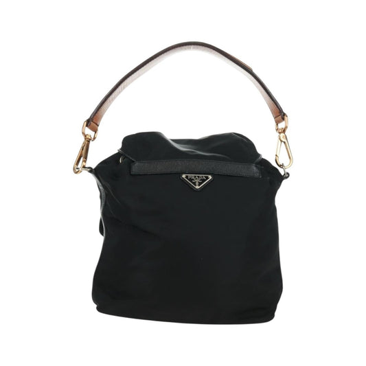 Prada Double Pocket Drawstring Shoulder Bag Tessuto, Black, Nylon, Shoulder Bag