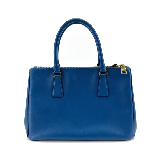 Prada Double Zip Lux Saffiano Leather, Blue, Leather, Tote Bag