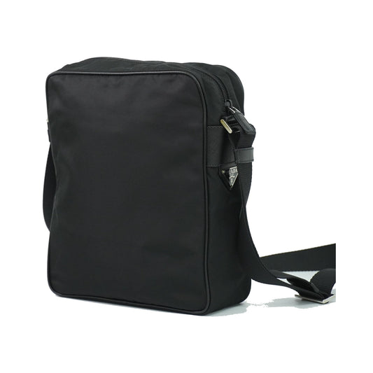Prada Front Zip Messenger Quilted Tessuto, Black, Nylon, Shoulder Bag