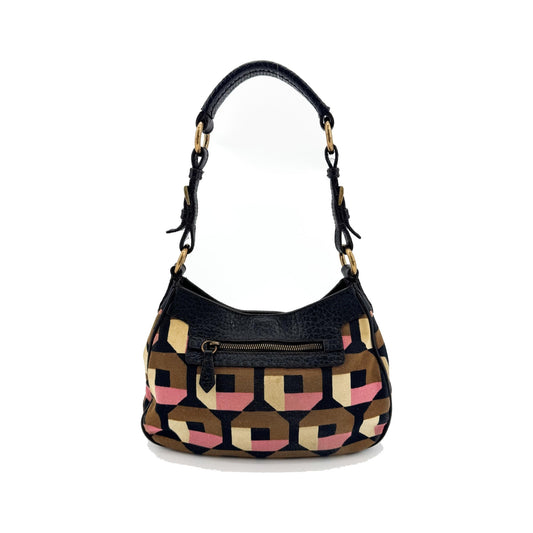 Prada Shoulder Canvas and Leather, Black, Canvas, Shoulder Bag