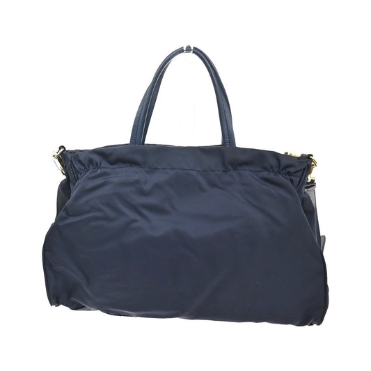 Prada Zip Convertible Shopping Tessuto with Saffiano Leather, Navy, Nylon, Tote Bag