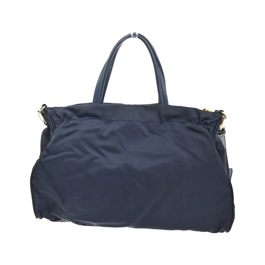 Prada Zip Convertible Shopping Tote Tessuto with Saffiano Leather, Navy, Nylon, Handbag