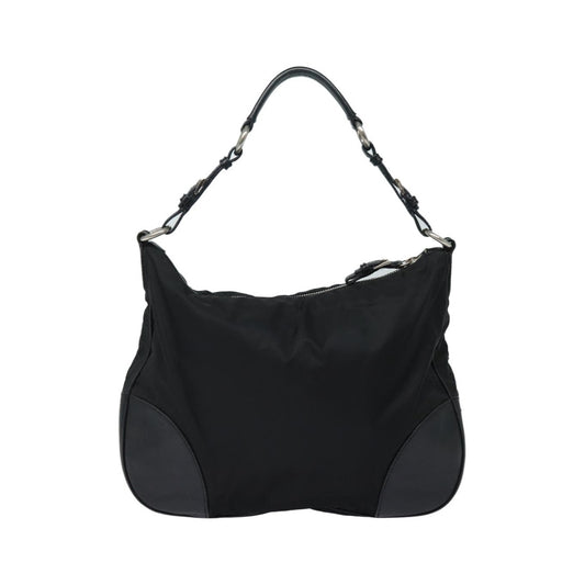 Prada Zip Hobo Tessuto with Leather, Black, Nylon, Shoulder Bag