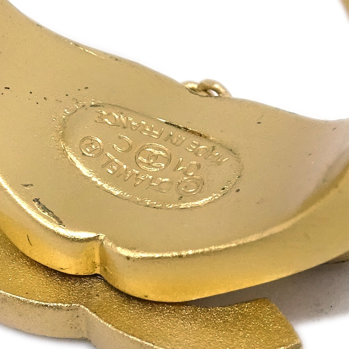 Chanel Logo Bangle with Chain Attached CC Ring Metal with Crystal, GOLD, GOLD_PLATED, Bracelet