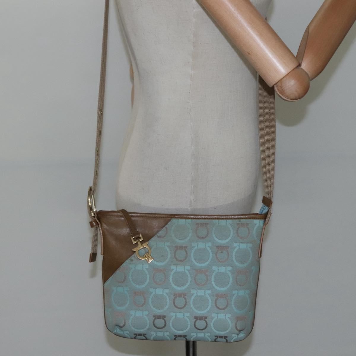 Salvatore Ferragamo Gancini Shoulder Bag Canvas, BLUE, CANVAS, Shoulder bag