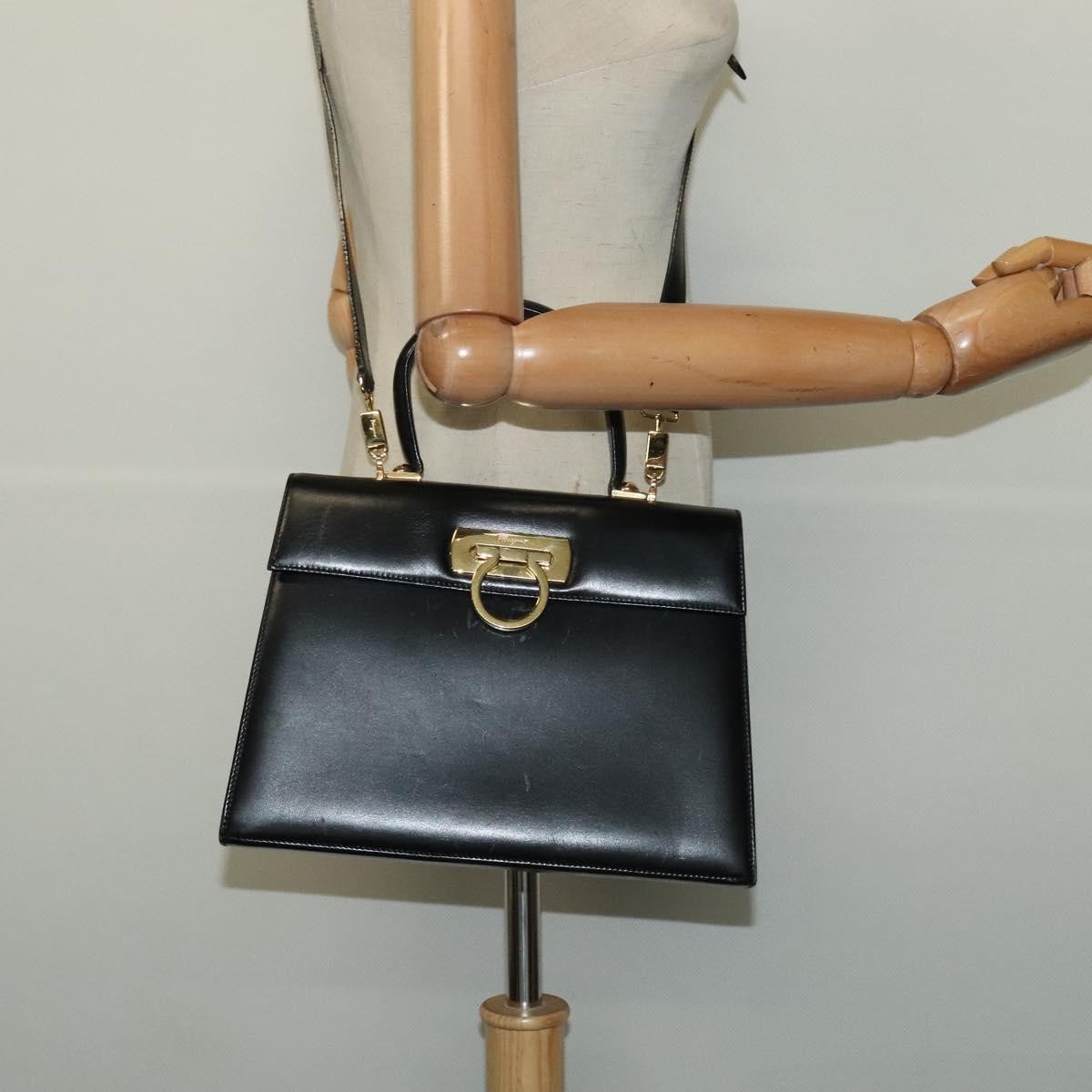 Salvatore Ferragamo Gancini Tote Leather, BLACK, LEATHER, Tote bag