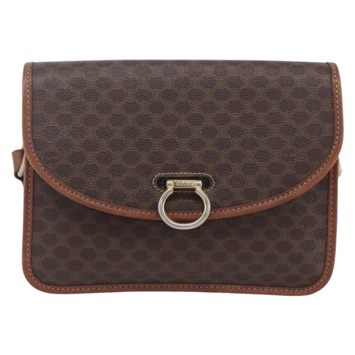 Celine Flap Shoulder Bag Canvas, BROWN, CANVAS, Shoulder bag