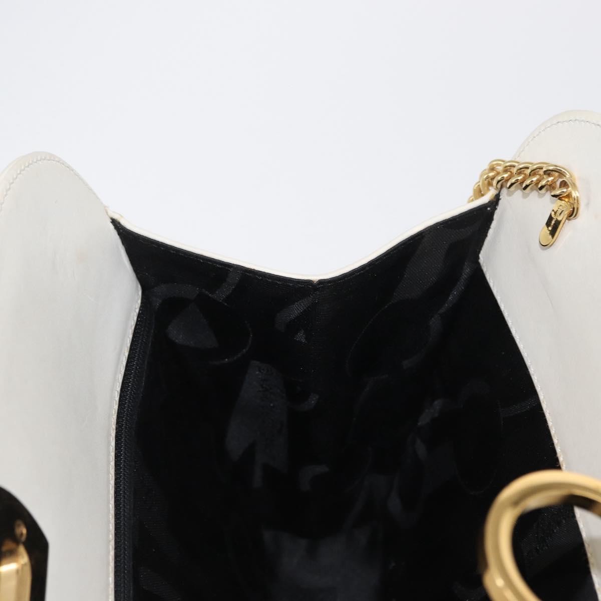 Salvatore Ferragamo Vintage Chain Shoulder Bag Leather, WHITE, LEATHER, Shoulder bag