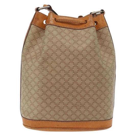 Celine Drawstring Bucket Bag Triomphe Coated Canvas, Beige, Canvas, Handbag