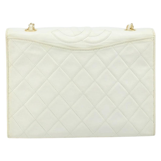 Chanel Vintage CC Full Flap Bag Quilted Lambskin, White, Leather, Shoulder Bag