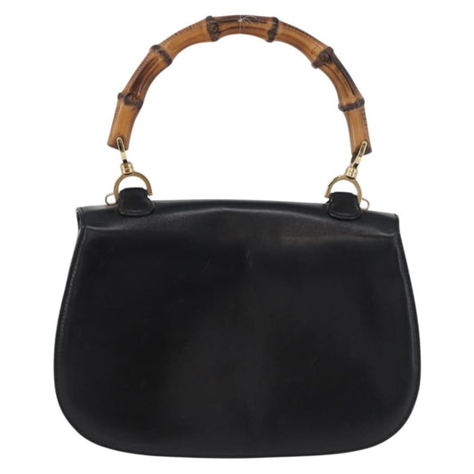 Gucci Vintage Convertible Bamboo Top Handle Bag Leather, BLACK, LEATHER, Handbag