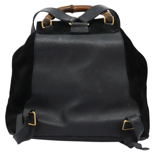 Gucci Vintage Bamboo Backpack Suede and Leather, Black, Suede, Backpack