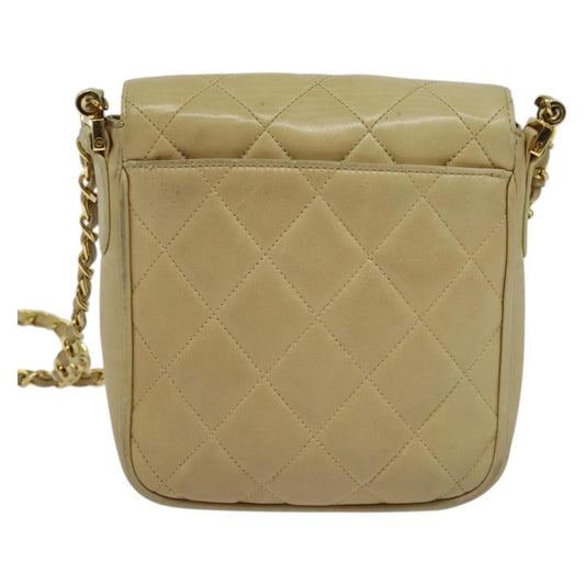 Chanel Vintage CC Chain Flap Bag Quilted Lambskin, Beige, Leather, Shoulder Bag