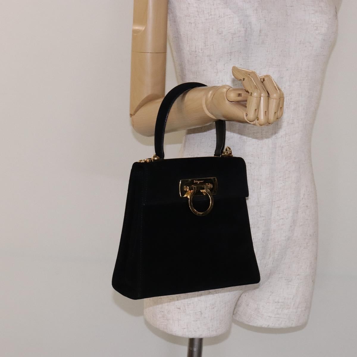 Salvatore Ferragamo Convertible Top Handle Bag Leather, BLACK, SUEDE, Handbag