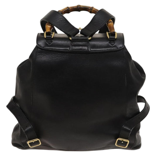 Gucci Vintage Bamboo Backpack Leather, Black, Leather, Backpack