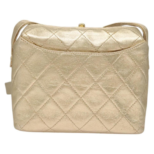 Chanel Vintage CC Fold Over Shoulder Bag Quilted Lambskin, GOLD, LEATHER, Shoulder bag