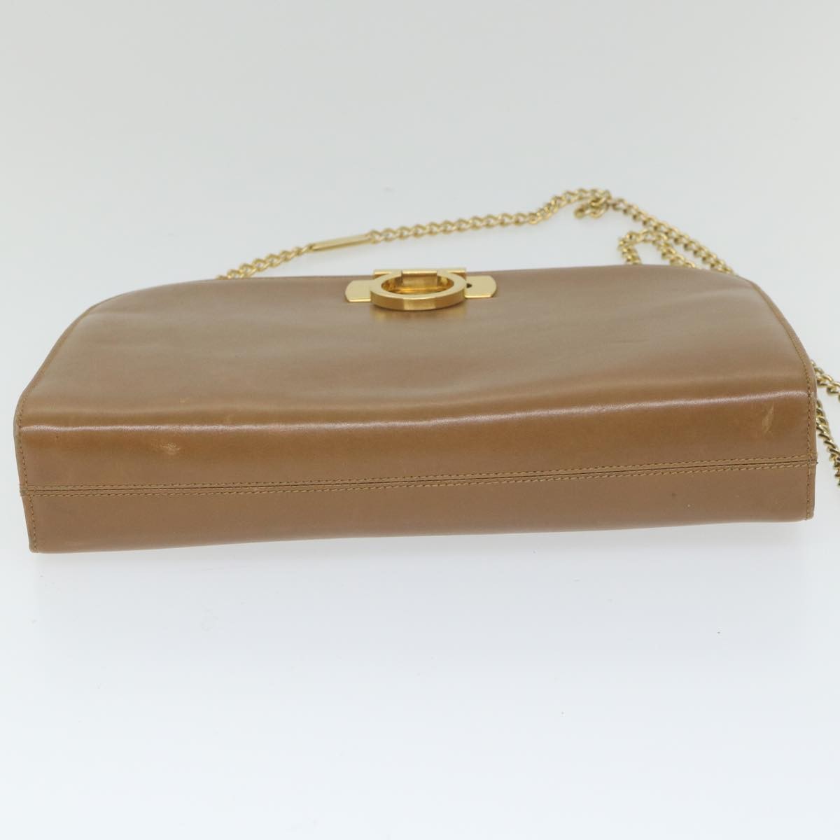 Salvatore Ferragamo Vintage Gancini Chain Shoulder Bag Leather, BROWN, LEATHER, Shoulder bag