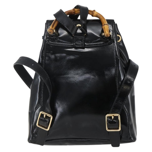 Gucci Vintage Bamboo Backpack Patent, BLACK, PATENT_LEATHER, Backpack