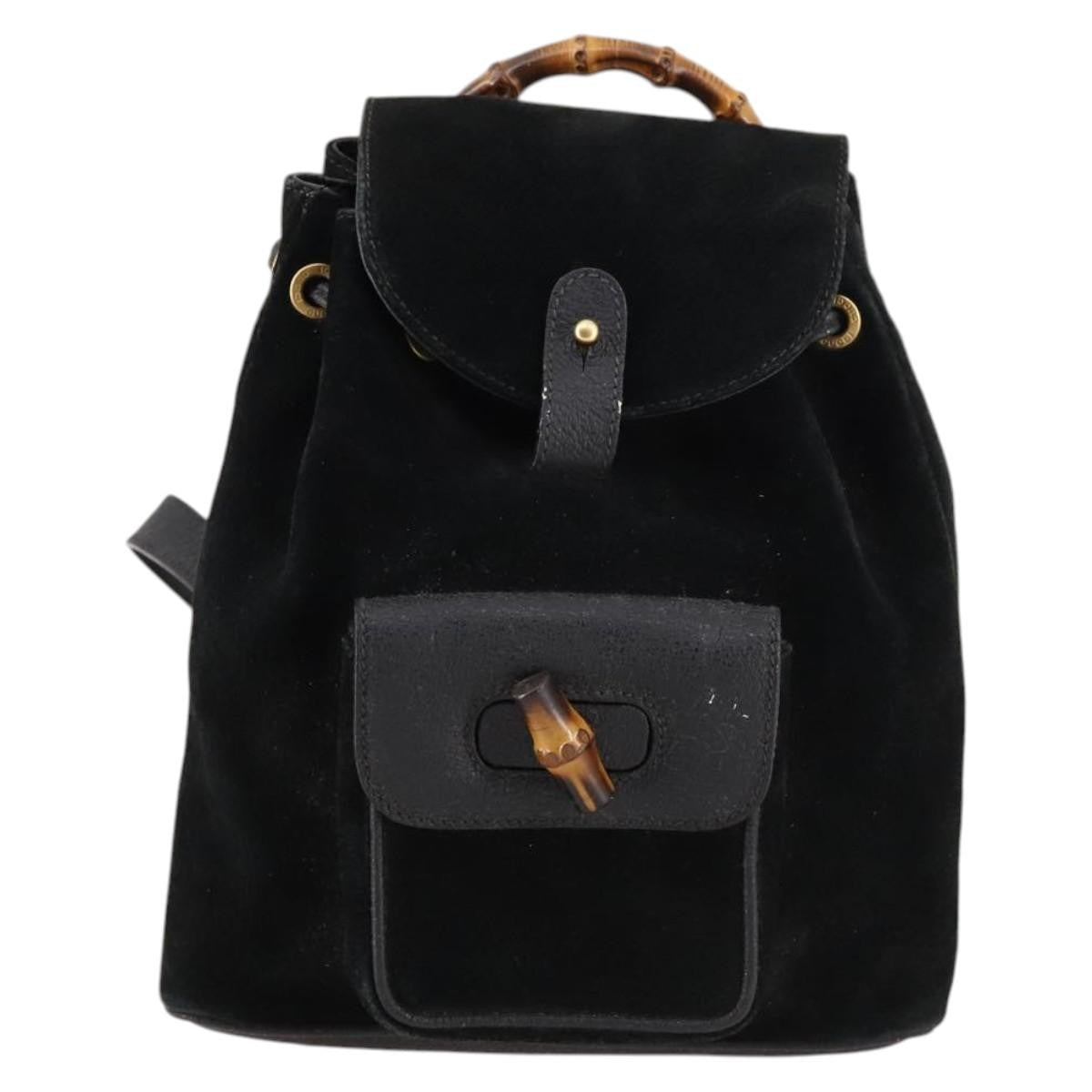 Gucci Vintage Bamboo Backpack Suede, BLACK, SUEDE, Backpack