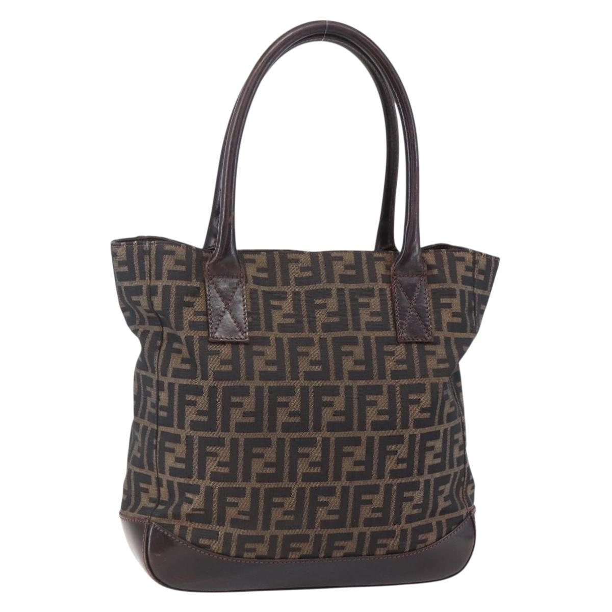 Fendi Vintage Open Tote Zucca Canvas with Leather, BLACK, CANVAS, Tote bag