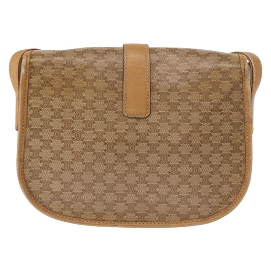 Celine Vintage Macadam Shoulder Bag Canvas and Leather, BEIGE, CANVAS, Shoulder bag