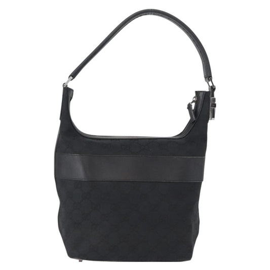 Gucci Vintage Shoulder Bag GG Canvas and Leather, BLACK, CANVAS, Shoulder bag